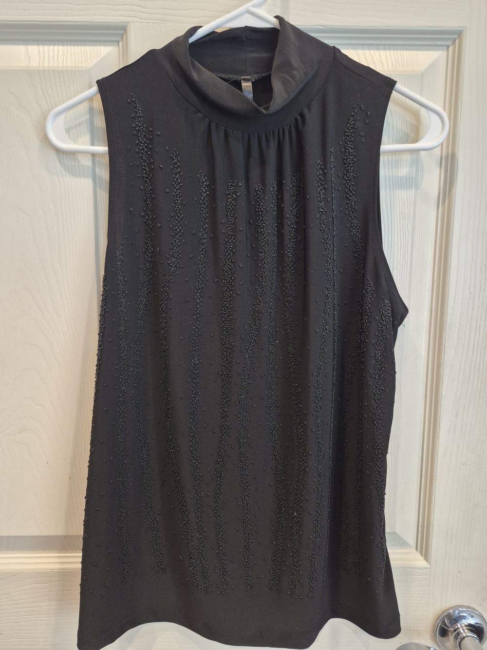 5/25 Sleeveless Black Beaded Mock-Neck Top